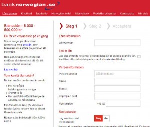 Screenshort Bank Norwegian ansökning kreditkort