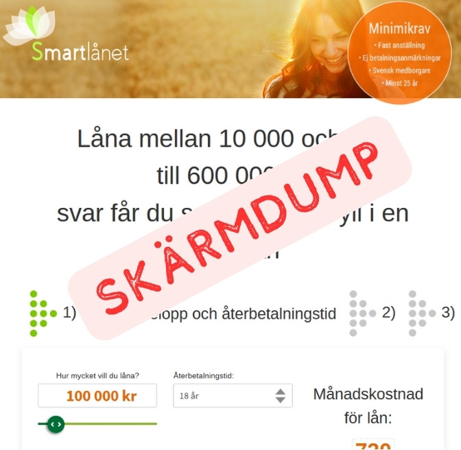 skärmdump från Smartlånet, 240812